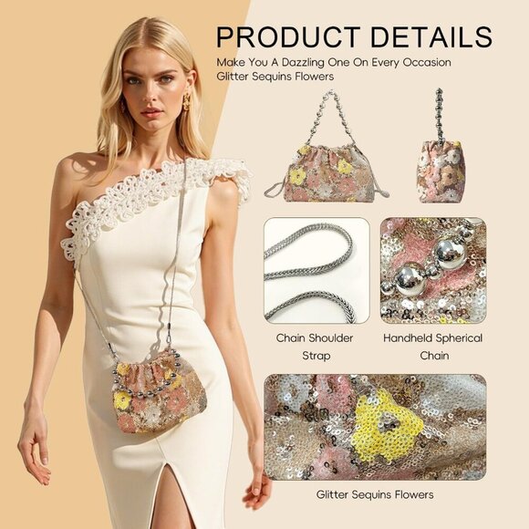 Sparkling Sequin Flower Mini Handbag - Perfect Clutch for Parties and Dates - Picture 3 of 5